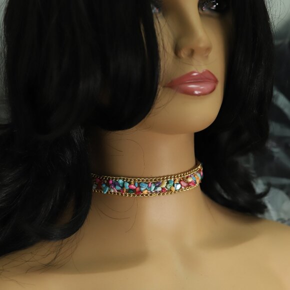 Pebbles Choker Necklace Adjustable fancy Chokers Multi Color stones  (#68) - Picture 10 of 12